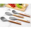 imageZulay Kitchen Utensils Set NonStick Silicone Cooking Utensils Set with Authentic Acacia Wood Handles  5 Piece Silicone Utensil Set  Silicone Kitchen Utensils Set with 464F Heat Resistance  BlueElegent Grey