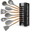 imageZulay Kitchen Utensils Set NonStick Silicone Cooking Utensils Set with Authentic Acacia Wood Handles  5 Piece Silicone Utensil Set  Silicone Kitchen Utensils Set with 464F Heat Resistance  BlueElegent Grey