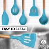 imageZulay Kitchen Utensils Set NonStick Silicone Cooking Utensils Set with Authentic Acacia Wood Handles  5 Piece Silicone Utensil Set  Silicone Kitchen Utensils Set with 464F Heat Resistance  BlueBlue