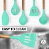 imageZulay Kitchen Utensils Set NonStick Silicone Cooking Utensils Set with Authentic Acacia Wood Handles  5 Piece Silicone Utensil Set  Silicone Kitchen Utensils Set with 464F Heat Resistance  BlueMint