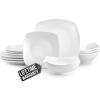 imageZulay Kitchen Luna Plates and Bowls Sets 16 Piece Modern Porcelain Dish Set for 4 Chip and Scratch Resistant Square Dinnerware Set Microwave and Dishwasher Safe Pearl White12 Piece  Service for 4
