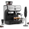 imageZulay Kitchen Magia Manual Espresso Machine with Grinder and Extra Large 2L Removable Water Tank and Executive Milk Frother with Stand