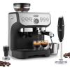 imageZulay Kitchen Magia Manual Espresso Machine with Grinder and Extra Large 2L Removable Water Tank and Original Milk Frother with Stand