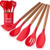 imageZulay Kitchen NonStick Silicone Utensils Set 5Piece with Authentic Acacia Wood Handles ampamp Utensil Holder  Silicone Cooking Utensils Set  Silicone Spatula Set  Spatula Silicone Cooking Set