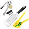 imageZulay Kitchen Premium Garlic Press Set 2in1 Lemon Squeezer and Cheese Grater Stainless Steel