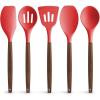 imageZulay Kitchen Utensils Set NonStick Silicone Cooking Utensils Set with Authentic Acacia Wood Handles  5 Piece Silicone Utensil Set  Silicone Kitchen Utensils Set with 464F Heat Resistance  BlueRed