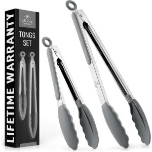imageZulay 12 Inch Stainless Steel Tongs For Cooking  Scallop Head Edge Kitchen Tongs  Easy Grip BBQ Grill Tongs With Lock Mechanism  Heavy Duty Metal Tongs For Barbecue Cooking Frying and MoreSilver  Gray