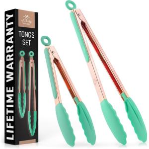 imageZulay 12 Inch Stainless Steel Tongs For Cooking  Scallop Head Edge Kitchen Tongs  Easy Grip BBQ Grill Tongs With Lock Mechanism  Heavy Duty Metal Tongs For Barbecue Cooking Frying and MoreRose Gold  Mint