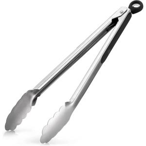imageZulay 12 Inch Stainless Steel Tongs For Cooking  Scallop Head Edge Kitchen Tongs  Easy Grip BBQ Grill Tongs With Lock Mechanism  Heavy Duty Metal Tongs For Barbecue Cooking Frying and MoreSilver