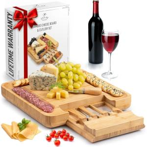 imageZulay Kitchen Premium Bamboo Cheese Board Set  Extra Thick Bamboo Charcuterie Board Set with 4 Piece Knife Set  Wooden Cheese Board is Perfect for Charcuterie Wine and Cheese Party SetClassic Set