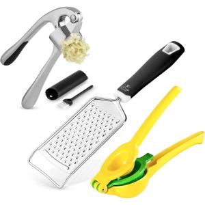 imageZulay Kitchen Premium Garlic Press Set 2in1 Lemon Squeezer and Cheese Grater Stainless Steel