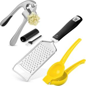 imageZulay Kitchen Professional Cheese Grater Stainless Steel Single Bowl Lemon Squeezer and Premium Garlic Press Set