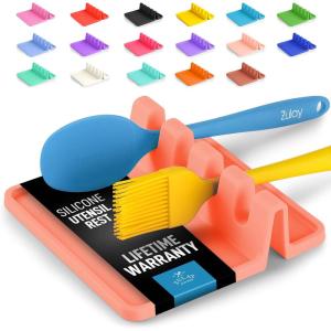 imageZulay Kitchen Silicone Utensil Rest with Drip Pad for Multiple Utensils  BPAFree HeatResistant Spoon Rest ampamp Spoon Holder for Stove Top  Kitchen Utensil Holder for Ladles ampamp Tongs  SerenityPeach