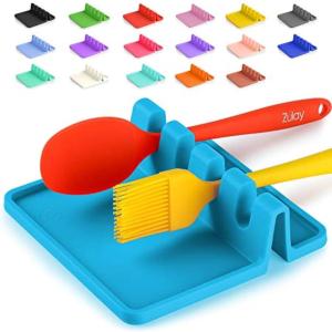 imageZulay Kitchen Silicone Utensil Rest with Drip Pad for Multiple Utensils  BPAFree HeatResistant Spoon Rest ampamp Spoon Holder for Stove Top  Kitchen Utensil Holder for Ladles ampamp Tongs  SerenityBlue