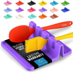 imageZulay Kitchen Silicone Utensil Rest with Drip Pad for Multiple Utensils  BPAFree HeatResistant Spoon Rest ampamp Spoon Holder for Stove Top  Kitchen Utensil Holder for Ladles ampamp Tongs  SerenityMystic Violet