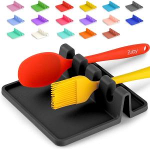 imageZulay Kitchen Silicone Utensil Rest with Drip Pad for Multiple Utensils  BPAFree HeatResistant Spoon Rest ampamp Spoon Holder for Stove Top  Kitchen Utensil Holder for Ladles ampamp Tongs  SerenityNight Black