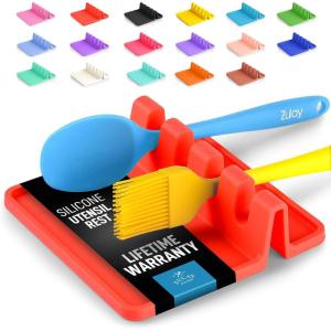 imageZulay Kitchen Silicone Utensil Rest with Drip Pad for Multiple Utensils  BPAFree HeatResistant Spoon Rest ampamp Spoon Holder for Stove Top  Kitchen Utensil Holder for Ladles ampamp Tongs  SerenityBright Red