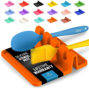 imageZulay Kitchen Silicone Utensil Rest with Drip Pad for Multiple Utensils  BPAFree HeatResistant Spoon Rest ampamp Spoon Holder for Stove Top  Kitchen Utensil Holder for Ladles ampamp Tongs  SerenityOrange