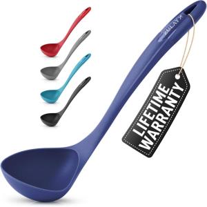 imageZulay Soup Ladle Spoon with Comfortable Grip  Cooking and Serving Spoon for Soup Chili Gravy Salad Dressing ampamp Pancake Batter  Large Nylon Scoop ampamp Ladle Spoon Great for Canning and PouringNavy Blue