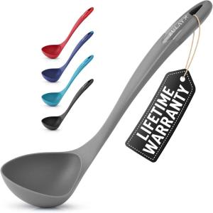 imageZulay Soup Ladle Spoon with Comfortable Grip  Cooking and Serving Spoon for Soup Chili Gravy Salad Dressing ampamp Pancake Batter  Large Nylon Scoop ampamp Ladle Spoon Great for Canning and PouringCool Gray