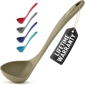 imageZulay Soup Ladle Spoon with Comfortable Grip  Cooking and Serving Spoon for Soup Chili Gravy Salad Dressing ampamp Pancake Batter  Large Nylon Scoop ampamp Ladle Spoon Great for Canning and PouringOlive Green