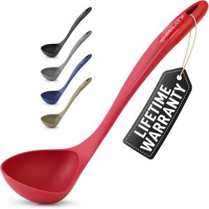 imageZulay Soup Ladle Spoon with Comfortable Grip  Cooking and Serving Spoon for Soup Chili Gravy Salad Dressing ampamp Pancake Batter  Large Nylon Scoop ampamp Ladle Spoon Great for Canning and PouringModern Red