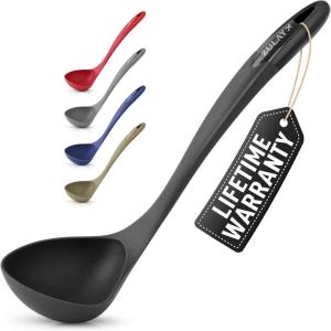 imageZulay Soup Ladle Spoon with Comfortable Grip  Cooking and Serving Spoon for Soup Chili Gravy Salad Dressing ampamp Pancake Batter  Large Nylon Scoop ampamp Ladle Spoon Great for Canning and PouringOriginal Black