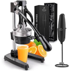 imageZulay CastIron Orange Juice Squeezer Professional Citrus Juicer and Executive Series Ultra Premium Gift Milk Frother For Coffee With Improved Stand  Coffee Frother Handheld Foam Maker For Lattes