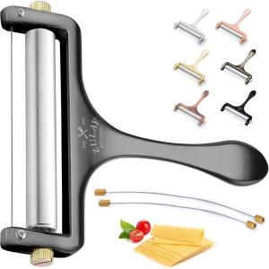 imageZulay Cheese Slicer With Adjustable Thickness  Wire Cheese Slicer For Mozzarella Cheese Cheddar Cheese Gouda Cheese  Cheese Slicers For Block Cheese Heavy Duty With 2 Extra Wires CopperGunmetal