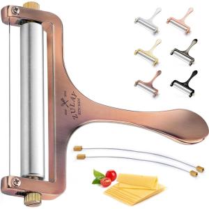imageZulay Cheese Slicer With Adjustable Thickness  Wire Cheese Slicer For Mozzarella Cheese Cheddar Cheese Gouda Cheese  Cheese Slicers For Block Cheese Heavy Duty With 2 Extra Wires CopperCopper