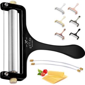 imageZulay Cheese Slicer With Adjustable Thickness  Wire Cheese Slicer For Mozzarella Cheese Cheddar Cheese Gouda Cheese  Cheese Slicers For Block Cheese Heavy Duty With 2 Extra Wires CopperMatte Black