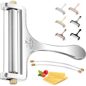 imageZulay Cheese Slicer With Adjustable Thickness  Wire Cheese Slicer For Mozzarella Cheese Cheddar Cheese Gouda Cheese  Cheese Slicers For Block Cheese Heavy Duty With 2 Extra Wires CopperSilver