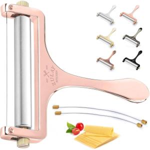 imageZulay Cheese Slicer With Adjustable Thickness  Wire Cheese Slicer For Mozzarella Cheese Cheddar Cheese Gouda Cheese  Cheese Slicers For Block Cheese Heavy Duty With 2 Extra Wires CopperRose Gold