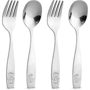 imageZulay Kitchen 8 Pieces Toddler Utensils  Kids Stainless Silverware Set  Children ampamp Toddler Safe Forks ampamp Spoons  Smooth Edge Mirror Polished ampamp Dishwasher Safe Kids Utensils 4 Forks ampamp 4 SpoonsMixed