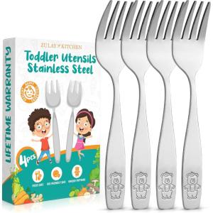 imageZulay Kitchen 8 Pieces Toddler Utensils  Kids Stainless Silverware Set  Children ampamp Toddler Safe Forks ampamp Spoons  Smooth Edge Mirror Polished ampamp Dishwasher Safe Kids Utensils 4 Forks ampamp 4 SpoonsForks
