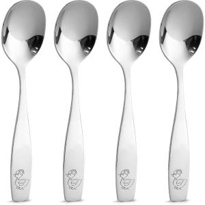 imageZulay Kitchen 8 Pieces Toddler Utensils  Kids Stainless Silverware Set  Children ampamp Toddler Safe Forks ampamp Spoons  Smooth Edge Mirror Polished ampamp Dishwasher Safe Kids Utensils 4 Forks ampamp 4 SpoonsSpoons
