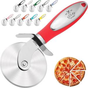 imageZulay Kitchen Large Pizza Cutter Wheel  Premium Stainless Steel Pizza Slicer  Easy To Clean ampamp Cut Pizza Wheel  Super Sharp NonSlip Handle ampamp Dishwasher Friendly  RedRed