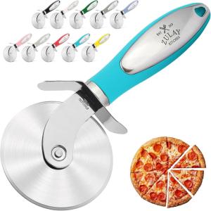 imageZulay Kitchen Large Pizza Cutter Wheel  Premium Stainless Steel Pizza Slicer  Easy To Clean ampamp Cut Pizza Wheel  Super Sharp NonSlip Handle ampamp Dishwasher Friendly  RedTeal