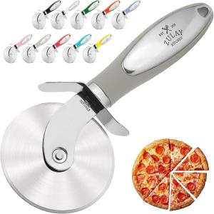 imageZulay Kitchen Large Pizza Cutter Wheel  Premium Stainless Steel Pizza Slicer  Easy To Clean ampamp Cut Pizza Wheel  Super Sharp NonSlip Handle ampamp Dishwasher Friendly  RedGray
