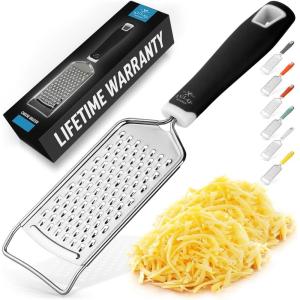 imageZulay Kitchen Professional Cheese Grater Stainless Steel  Durable RustProof Metal Lemon Zester Grater With Handle  Flat Handheld Grater For Cheese Chocolate Spices And More  YellowBlack
