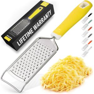 imageZulay Kitchen Professional Cheese Grater Stainless Steel  Durable RustProof Metal Lemon Zester Grater With Handle  Flat Handheld Grater For Cheese Chocolate Spices And More  YellowYellow