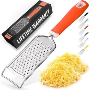 imageZulay Kitchen Professional Cheese Grater Stainless Steel  Durable RustProof Metal Lemon Zester Grater With Handle  Flat Handheld Grater For Cheese Chocolate Spices And More  YellowOrange
