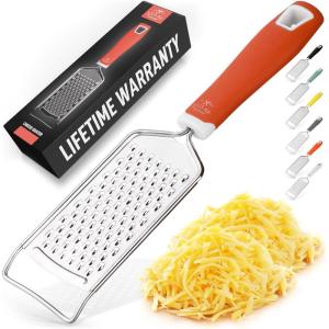 imageZulay Kitchen Professional Cheese Grater Stainless Steel  Durable RustProof Metal Lemon Zester Grater With Handle  Flat Handheld Grater For Cheese Chocolate Spices And More  YellowRed