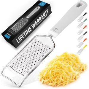 imageZulay Kitchen Professional Cheese Grater Stainless Steel  Durable RustProof Metal Lemon Zester Grater With Handle  Flat Handheld Grater For Cheese Chocolate Spices And More  YellowWhite