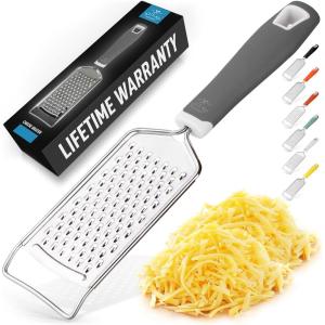 imageZulay Kitchen Professional Cheese Grater Stainless Steel  Durable RustProof Metal Lemon Zester Grater With Handle  Flat Handheld Grater For Cheese Chocolate Spices And More  YellowGray