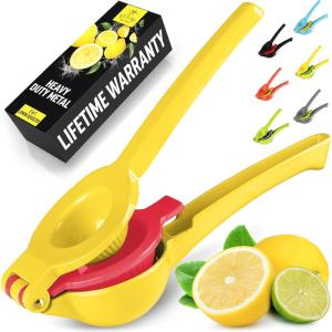 imageZulay Metal 2In1 Lemon Squeezer Manual  Sturdy Max Extraction Hand Juicer Lemon Squeezer Gets Every Last Drop  Easy to Clean Manual Citrus Juicer  EasytoUse Lemon Juicer Squeezer  YellowRedYellow and Red