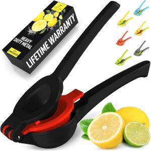 imageZulay Metal 2In1 Lemon Squeezer Manual  Sturdy Max Extraction Hand Juicer Lemon Squeezer Gets Every Last Drop  Easy to Clean Manual Citrus Juicer  EasytoUse Lemon Juicer Squeezer  YellowRedMidnight Black and Red