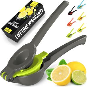 imageZulay Metal 2In1 Lemon Squeezer Manual  Sturdy Max Extraction Hand Juicer Lemon Squeezer Gets Every Last Drop  Easy to Clean Manual Citrus Juicer  EasytoUse Lemon Juicer Squeezer  YellowRedGray and Lime Punch