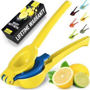 imageZulay Metal 2In1 Lemon Squeezer Manual  Sturdy Max Extraction Hand Juicer Lemon Squeezer Gets Every Last Drop  Easy to Clean Manual Citrus Juicer  EasytoUse Lemon Juicer Squeezer  YellowRedVibrant Gold and Princess Blue