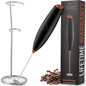 imageZulay Powerful Milk Frother for Coffee with Upgraded Titanium Motor BlackCopper  Handheld Frother Electric Whisk Mini Mixer with Silver Original Heavy Duty Frother Stand Ideal For Handheld Frothers